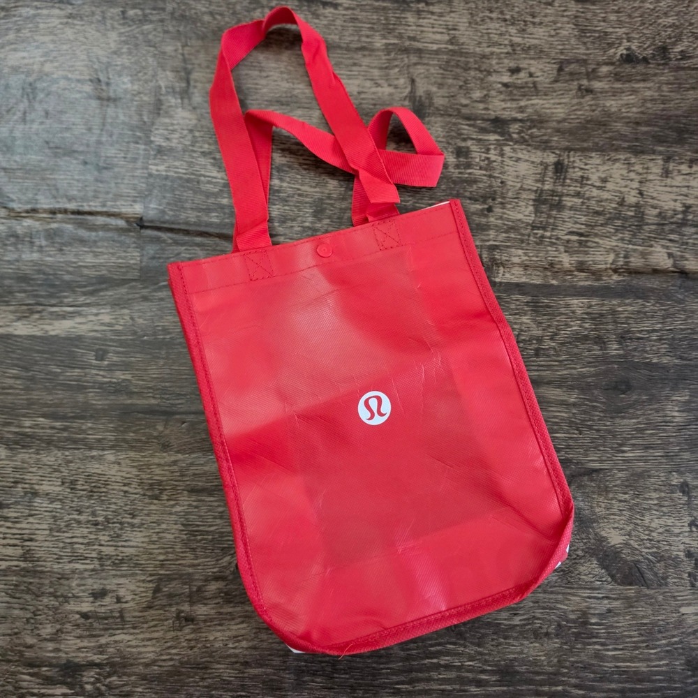 LULULEMON Reusable Tote Bag Unisex Small Red Logo Snap Closure Shopper